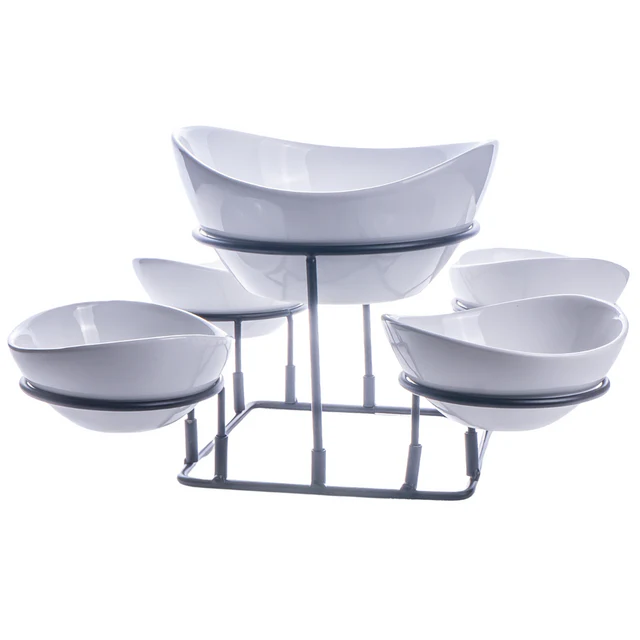 5 Piece Serving Bowl Set With Black Stand